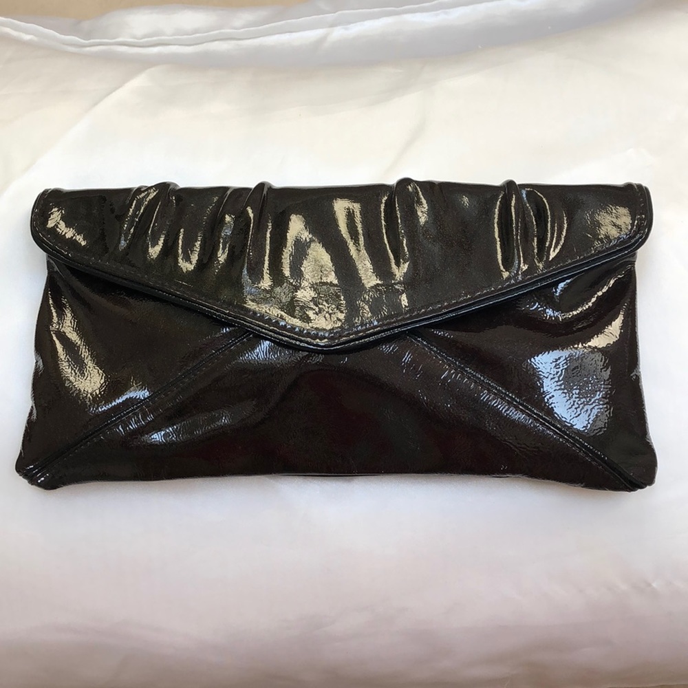 Cocoa Brown patent leather clutch bag